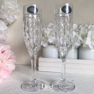 2 Ralph Lauren Aston Flute Copa Champagne Crystal Glass Set